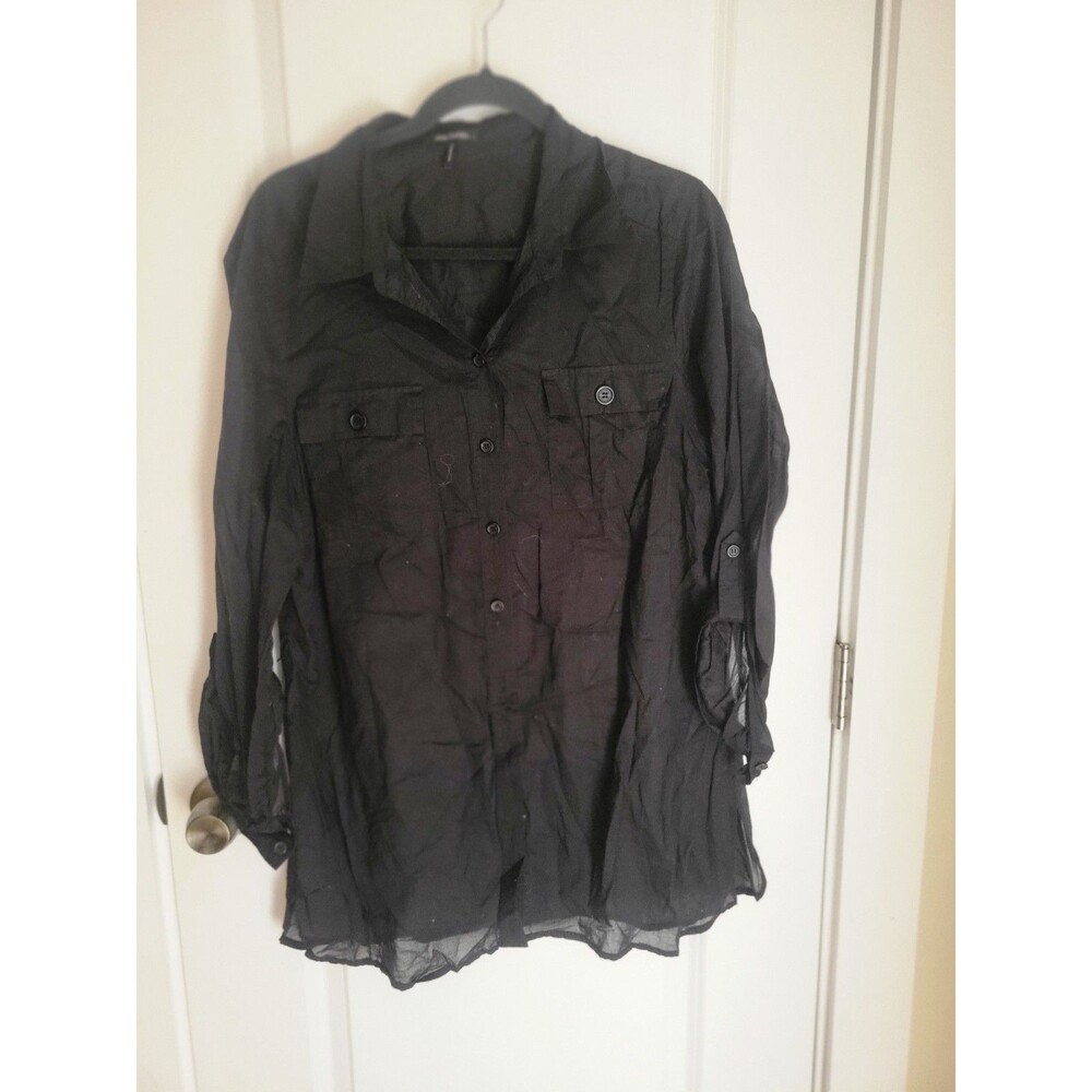 Loose Fit Lightweight Black Button Down W Roll Up Sleeves Sz Large